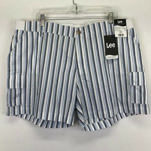 Lee Mid Rise Regular Fit Cargo Shorts Blue White Striped Womens Size 20M